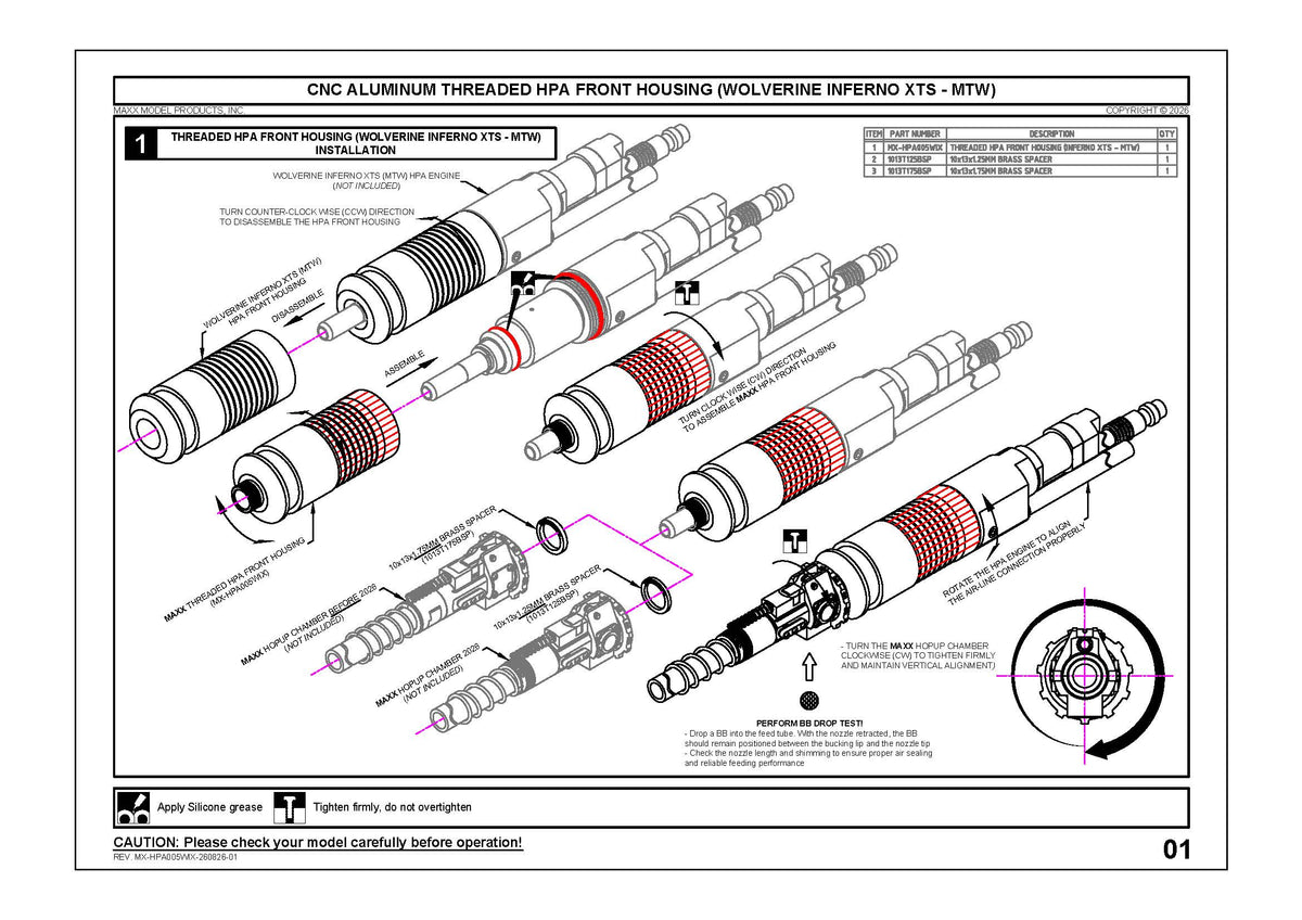 MAXX MX-HPA005WIX installation diagram; engine and hop-up chamber shown are not included