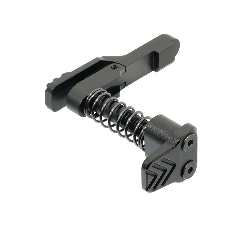 MAXX Style A black magazine release assembled rear angle