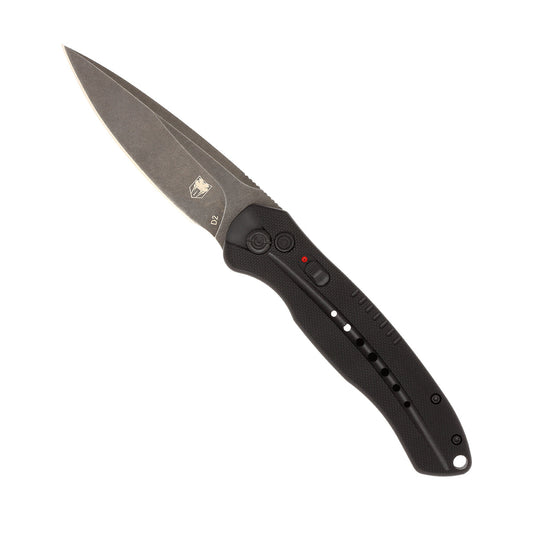 CobraTec Knives Diablo 3.50" Automatic Folding Knife, Black, Stonewashed D2 Steel Blade, 4.75" Black Textured G10 Scales Handle