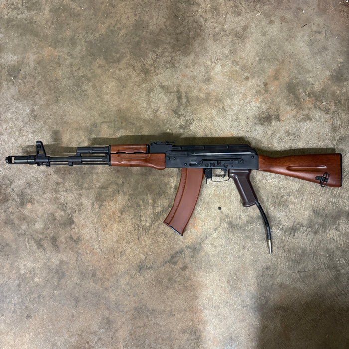 Used AK74 airsoft rifle with PolarStar F2 custom build, left-side view